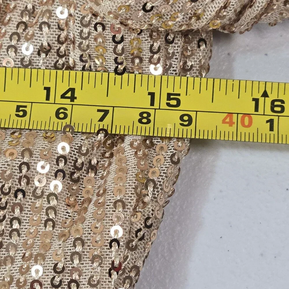 NWT  DO+BE Women Size L Lined Sequin Gold One Sleeve Gathered Side Mini Dress - Picture 7 of 10